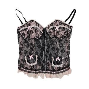 Y2k Bustier Style Cami Top Black Lace Pink DreamGirl - Small